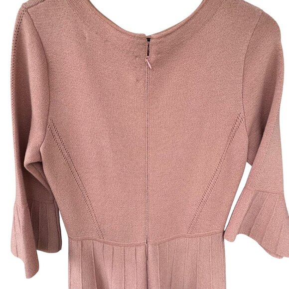 Lela Rose Blush Pink Wool Blend Dress Size Medium W/ Pleated Sleeves Mid-Length - Picture 12 of 13